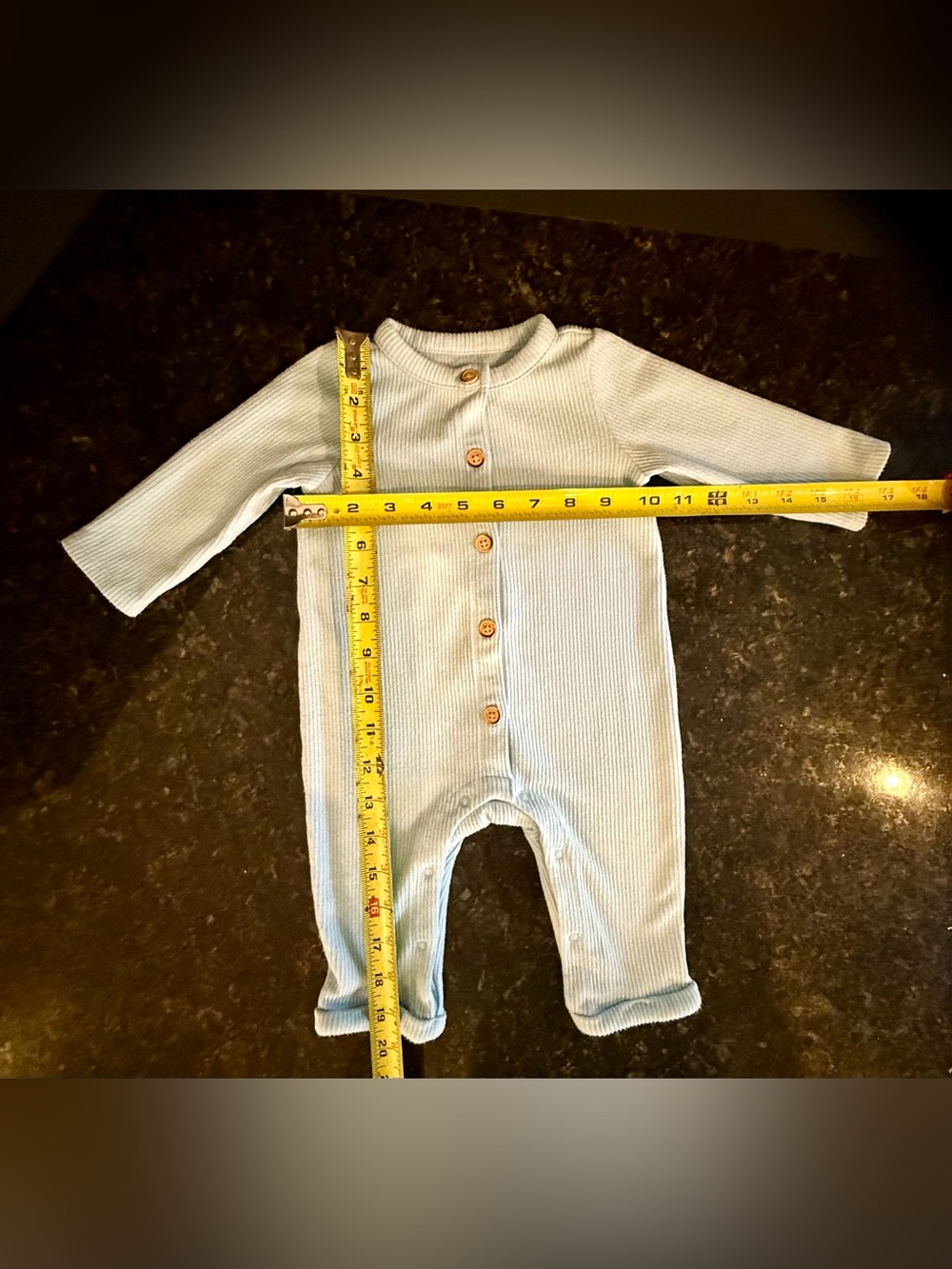 Soft Ribbed Baby One-Piece Romper in Light Blue size 6-9mo
